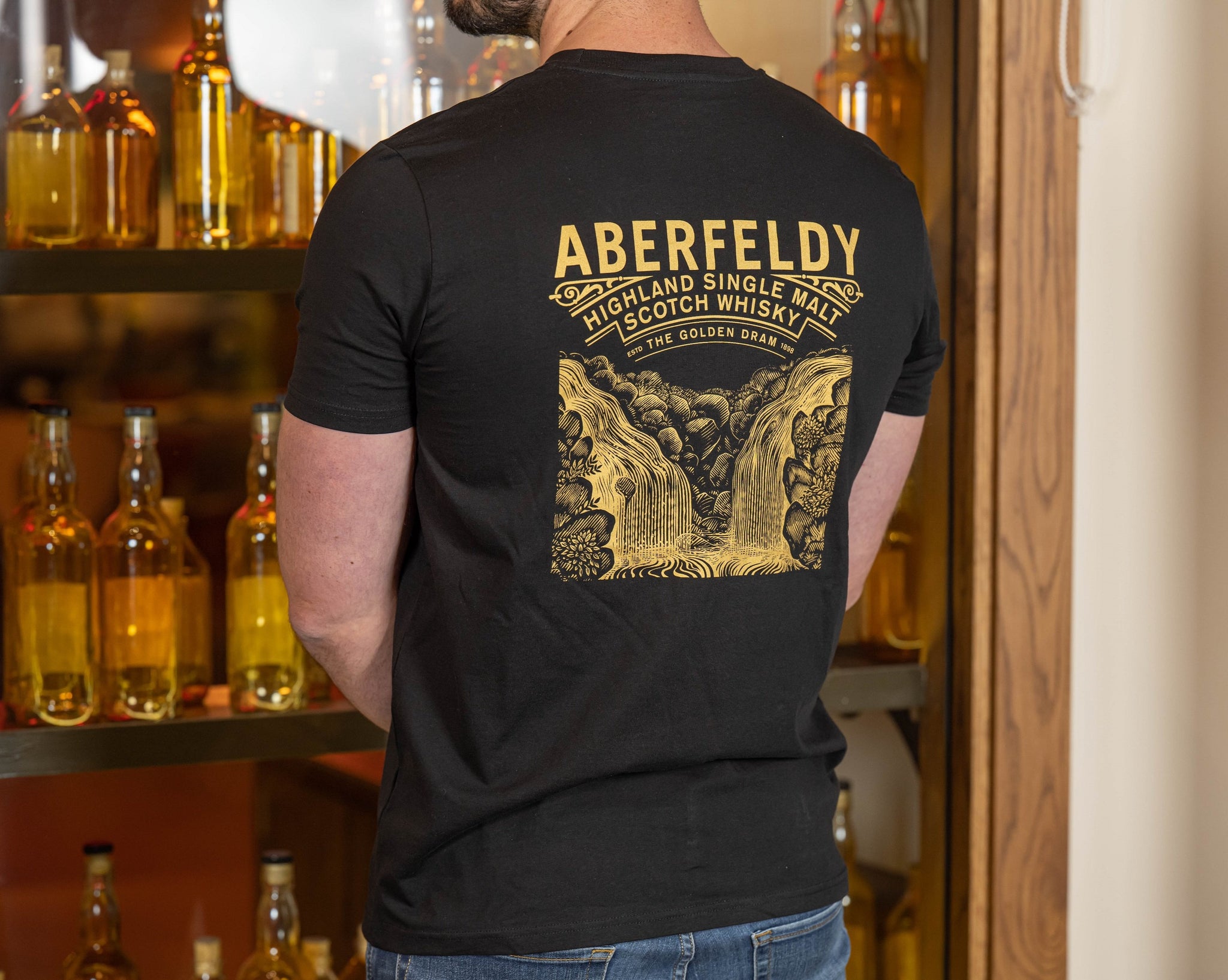 Aberfeldy Waterfall Design Black T -Shirt